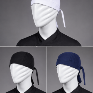Calot de cuisine professionnel CUSINA avec attache réglable – Blanc, Noir et Bleu Marine.